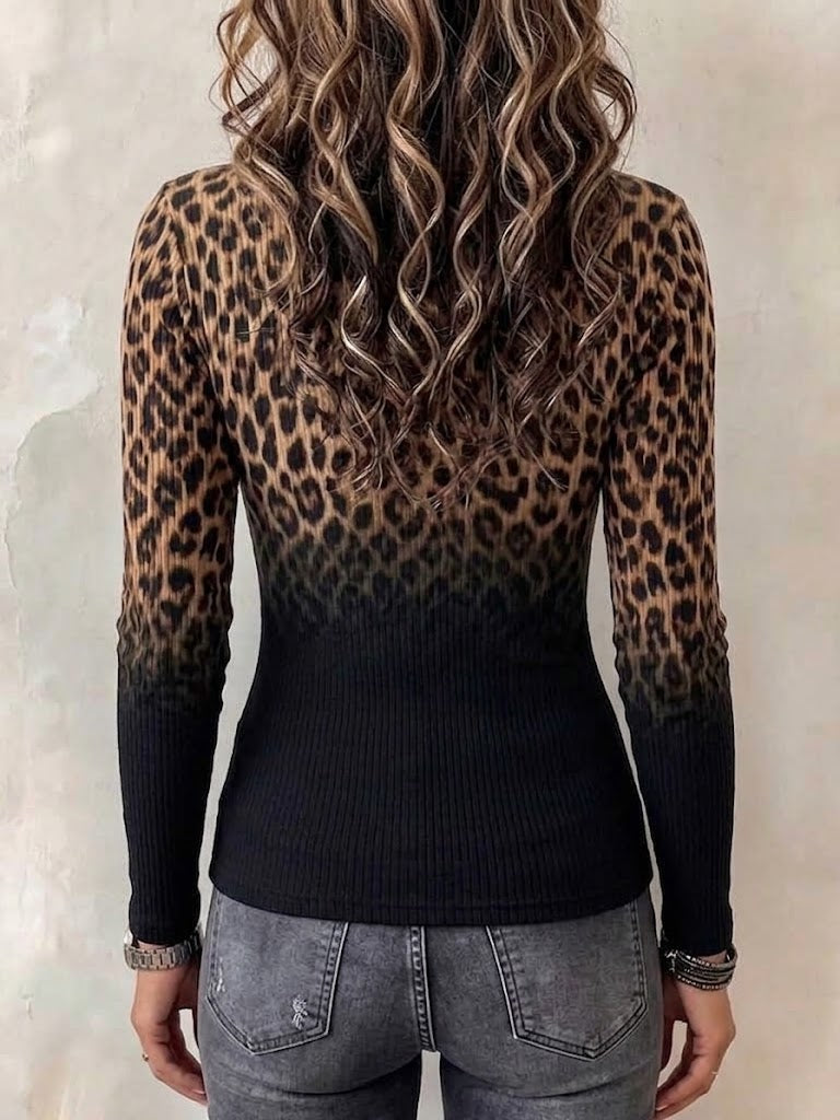 Chic Ombré Leopard-print Knit Top