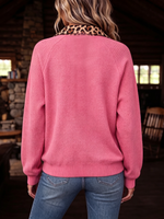 Boho Pink Leopard-print Waffle-knit Polo Top