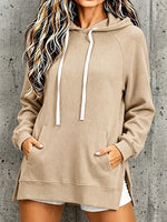 Oversized, Mid-length Corduroy Hooded Pullover With Pockets