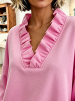 Cozy Oversized Vibrant Pink Ruffled Sweatshirt