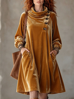 Boho Chic Velvet Asymmetric Midi Dress