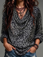 Leopard-print Loose-fit Long-sleeve Top With A Slouchy Collar