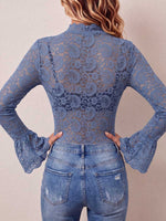 Women's Solid Color Stand Collar Long-sleeved Casual Loose Lace Top