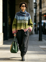 Cozy Gradient Striped Turtleneck Knit Sweater