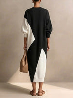 Casual Black And White Color-block Cotton Dress