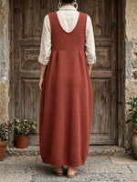 Chic Rust Red Cable-Detailed Knit Midi Pinafore Dress