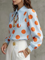 Women's Vintage Lapel Polka-dot Print Loose Casual Shirt