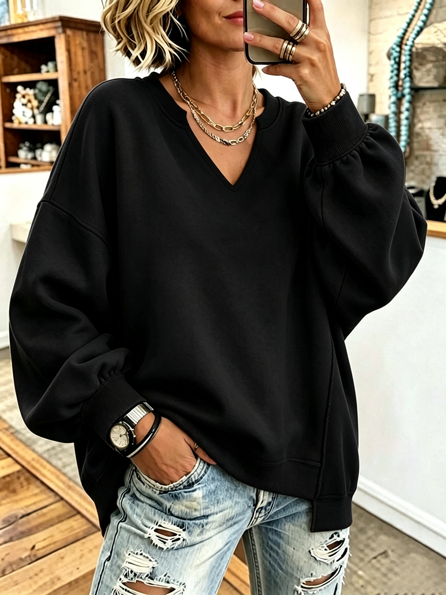 Casual Oversized Cozy Striped Sweatershirt