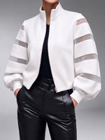 Chic Sheer-Paneled Zip-Up Bomber Jacket