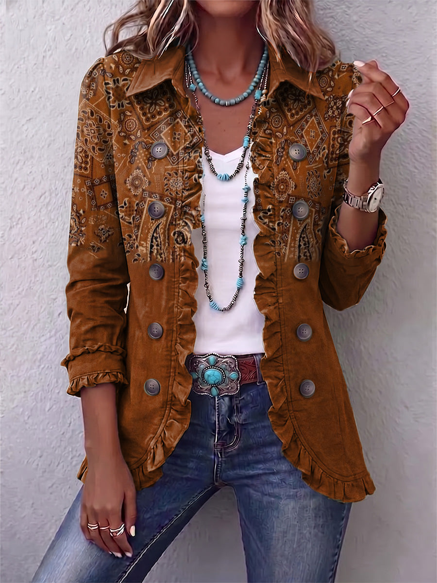 Boho-style Vintage Paisley Ruffle Jacket