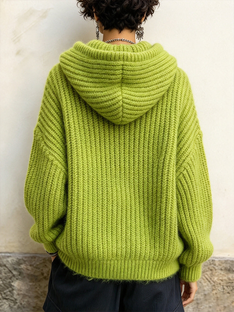Cozy Chunky-Knit Tasseled Hooded Pullover