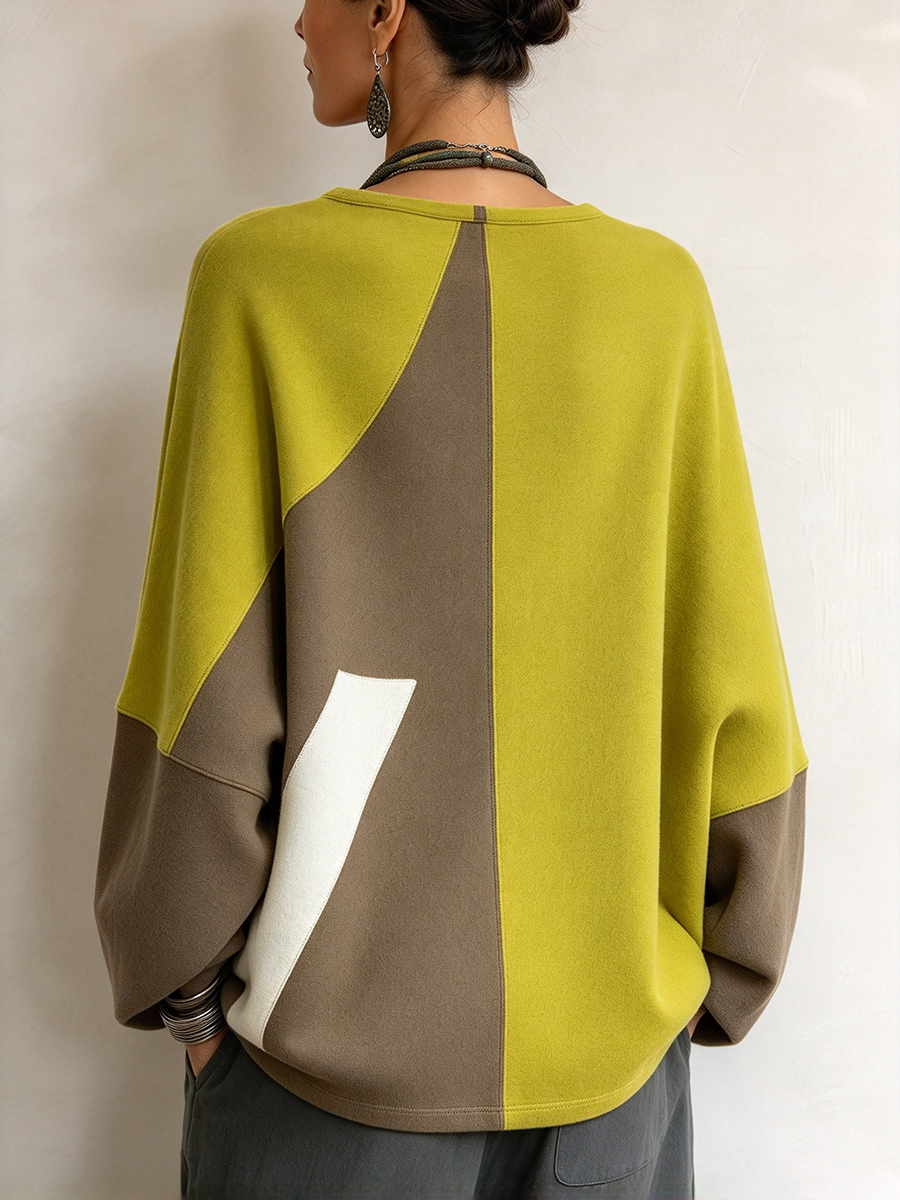 Casual Chic Cozy Colorblock Oversized Cotton Top