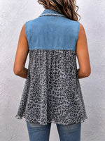 Casual Patchwork Leopard-print Denim Vest