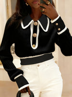 Chic Knit Top With Contrasting Piping