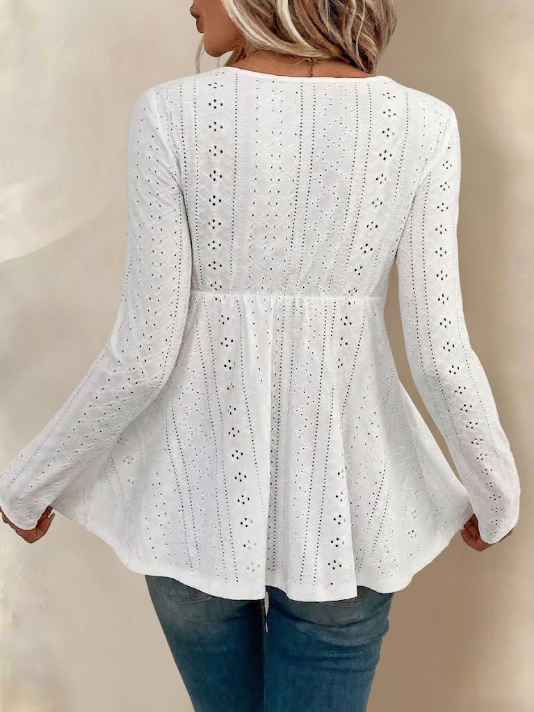 V-neck Waist-cinching Top With Lace Panels And Cut-out Embroidery