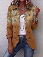 Bohemian-style Ombre Botanical Print Ruffle-detail Jacket