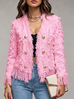 Elegant Tweed Jacket With Gold Buttons And Tassels