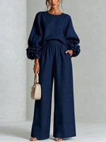 Chic 3D Rosette Sleeve Two-Piece Set