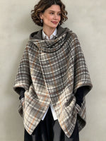 Oversized Asymmetrical Plaid Wool-blend Hooded Cape Coat