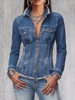 Chic Frayed-Edge Tailored Denim Button-Down