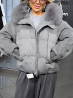 Casual-chic Hooded Down-padded Jacket With A Faux-fur Collar And Wool-blend Paneling.