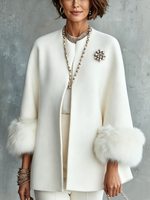 Elegant Cozy Faux Fur Cuffs Wool-blend Coat