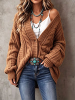 Retro Western Cable Knit Oversized Cardigan Sweater