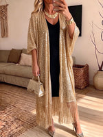 Glamorous Sequin Fringe Open-Front Cardigan