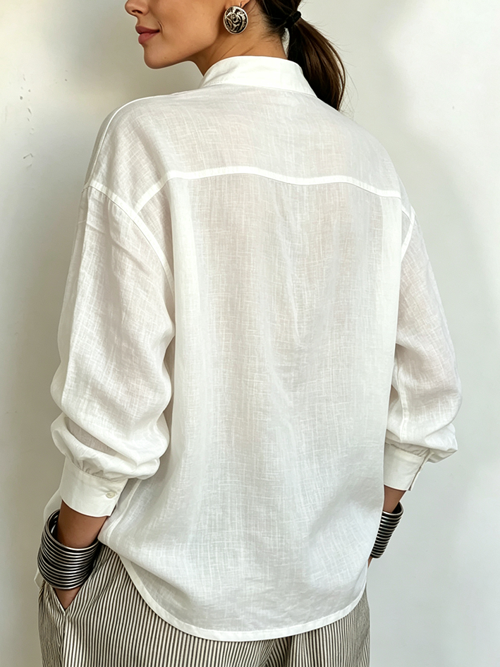Edge Asymmetric Textured White Blouse