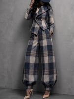 Sophisticated Plaid Cured-Hem Wide-Leg Trousers