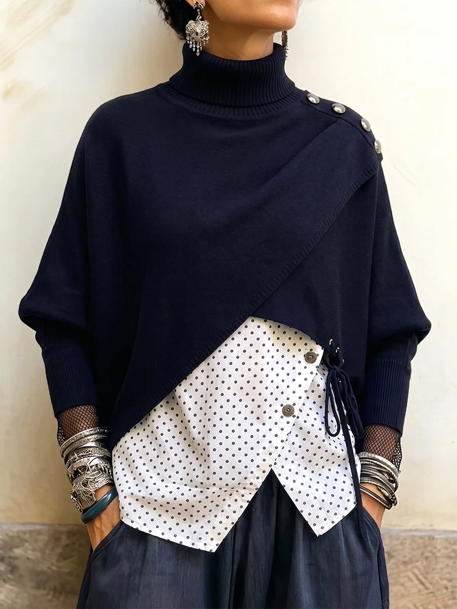 Layered-Effect Mock-Neck Knit Pullover