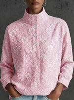 Elegant Floral Textured Mock-Neck Blouse