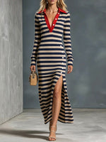 Casual Striped Knit Maxi Dress