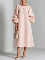Elegant Blush Pink 3D Rosette Midi Dress