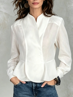 Elegant Shawl Collar White Peplum Blouse