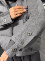 Casual-chic Hooded Down-padded Jacket With A Faux-fur Collar And Wool-blend Paneling.