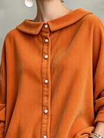 Chic Vintage Textured Orange Button-down Collared Shirt