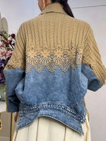 Chic Denim And Cable-knit Spliced reversible Jacket