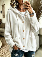 Women's Solid Color V-neck Long-sleeve Casual Loose Hooded Velour Cardigan