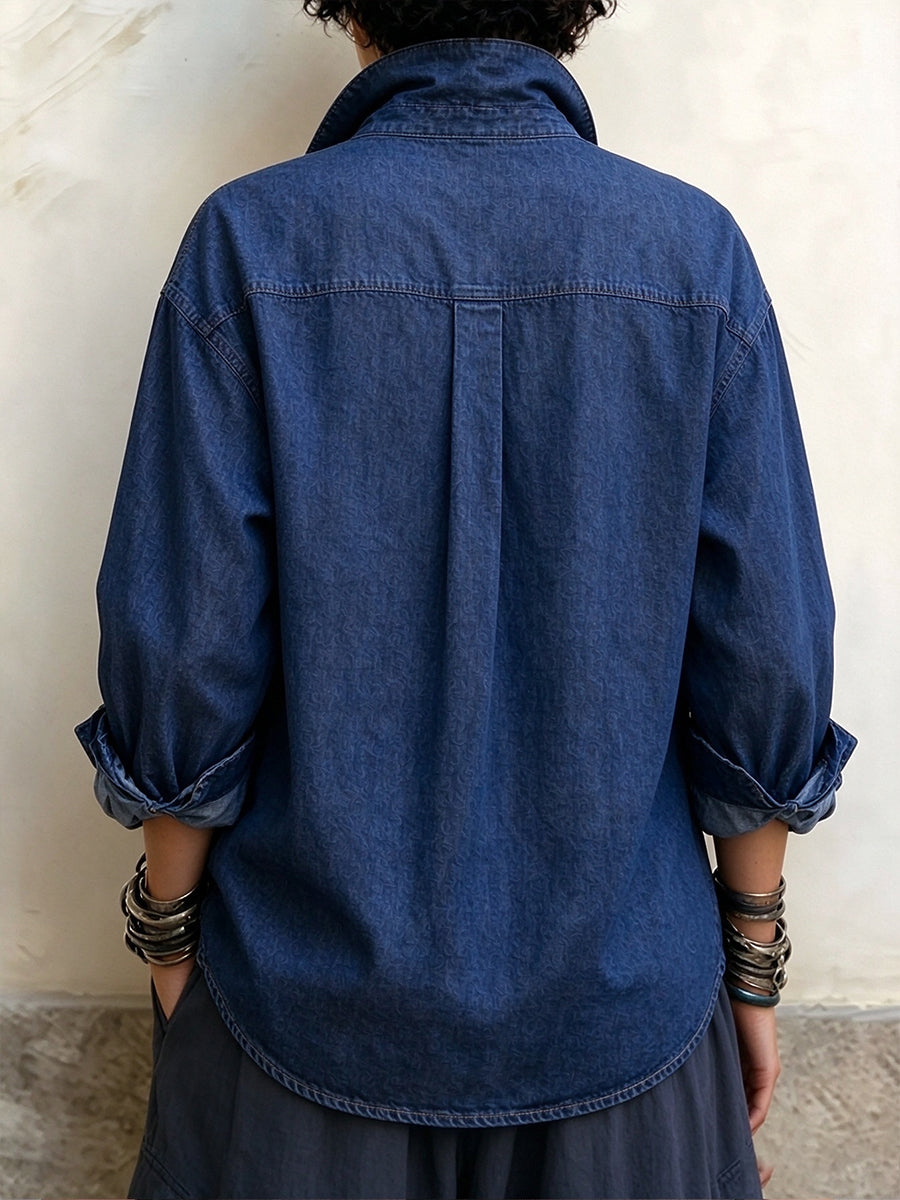 Chic Tencel Denim Statement Button-Down Shirt