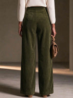 Women's High Waisted Corduroy Wide Leg Pants With Asymmetrical Buttons