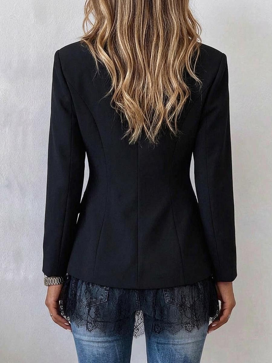 Women's Tailored Black Blazer With Lace Hem