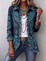 Boho-style Vintage-print Ruffled Jacket