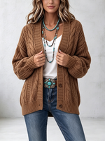 Retro Western Cable Knit Oversized Cardigan Sweater