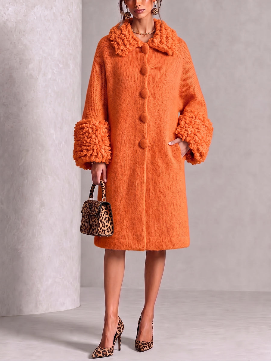 Cozy Textured Fuzzy Knit Midi Coat