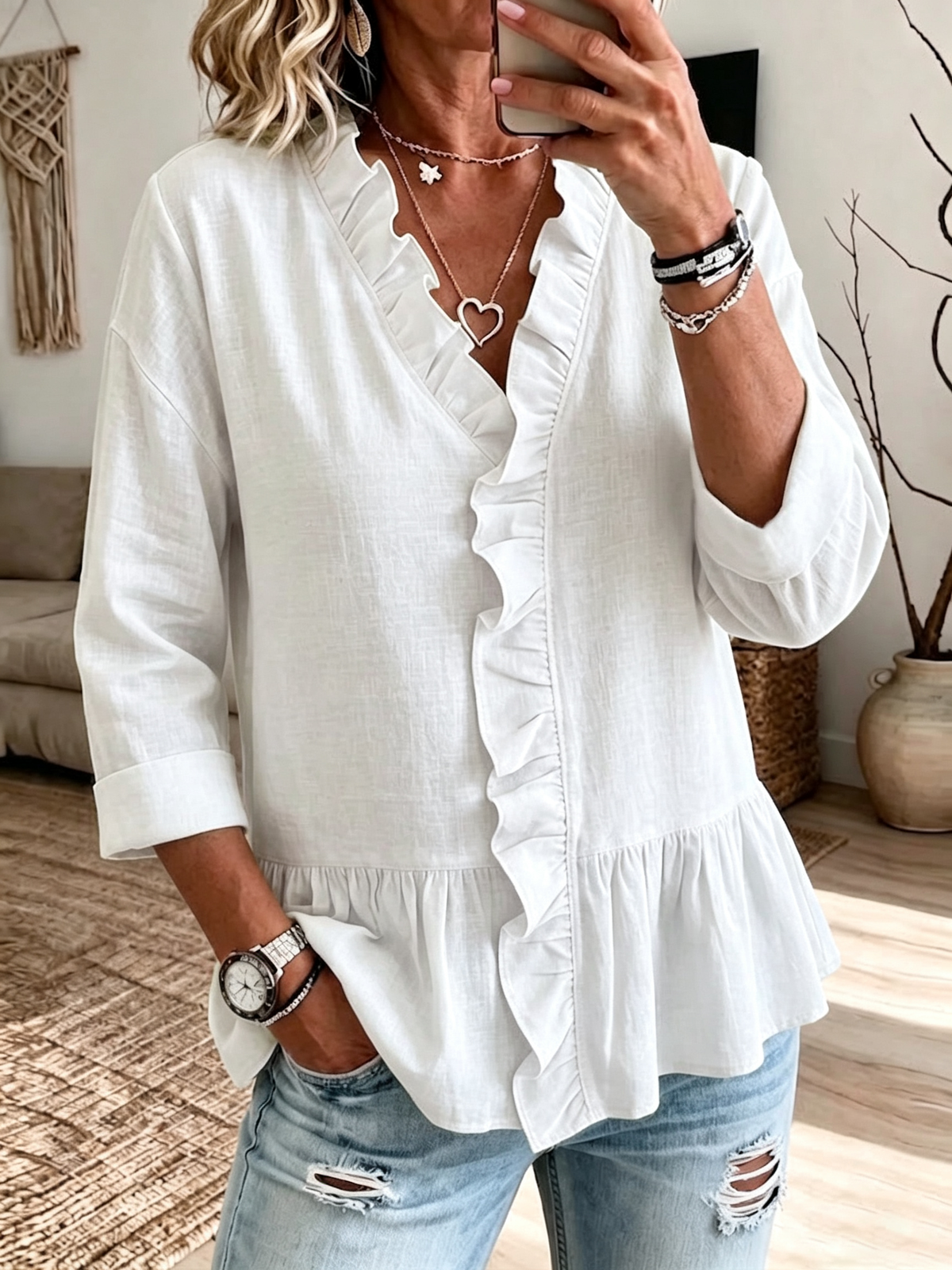 Women's Long-sleeve Ruffled Blouse