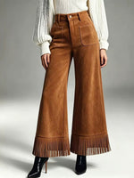 Chic Fringe-Accented Suede Wide-Leg Trousers