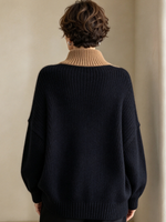 Modern Cozy Colorblock Cable-knit Mock Neck Sweater