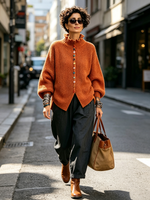 Vibrant Ruffled Turtleneck Sweater With Colorful Rainbow Buttons