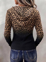 Chic Leopard-print Ombre Ribbed Knit Hoodie